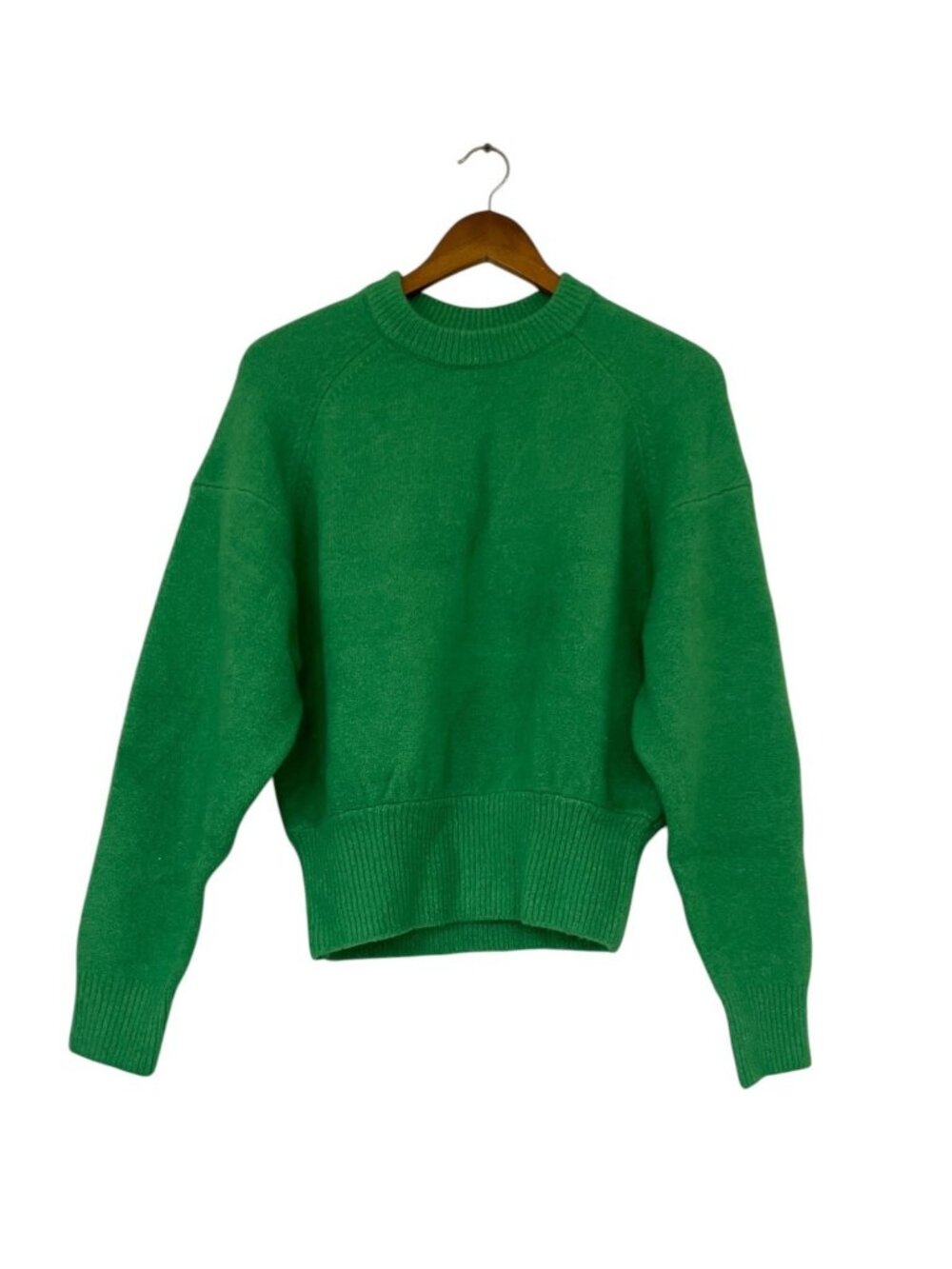 Zara Womens Sweater Jumper pullover S Green Crewneck Ribbed Hem 5536/204 NWT